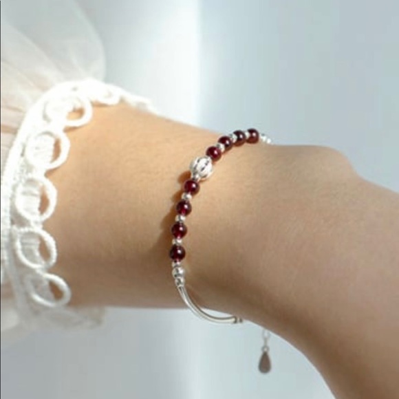 Solid sterling silver Simple Natural Red Garnet 925 Silver Bracelet E8-2332 - Picture 6 of 6